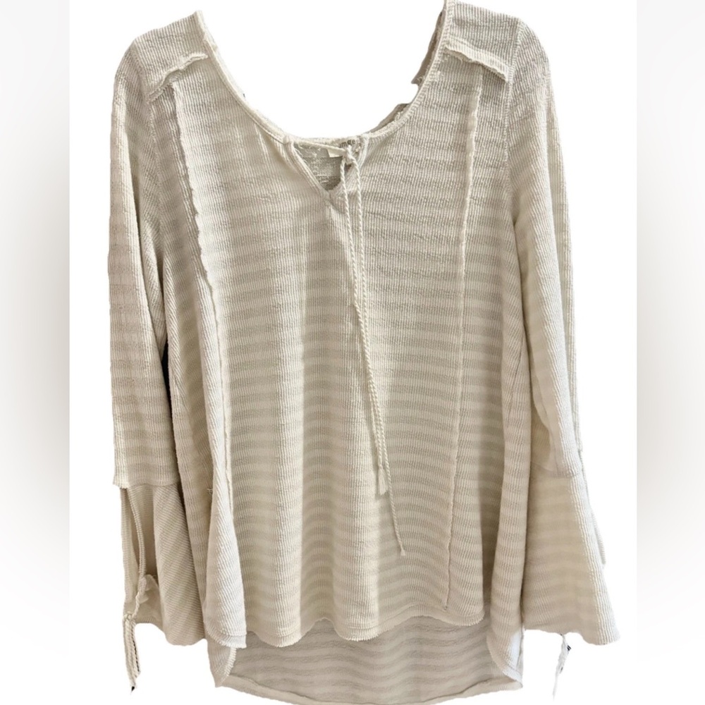 Umgee Size L Causal Flared Sleeve Off White/Cream Long Sleeve Shirt Stripes